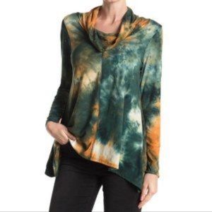 Nordstrom Forgotten Grace Tie Dye Cowl Neck Pullover Top Green Orange L NWT